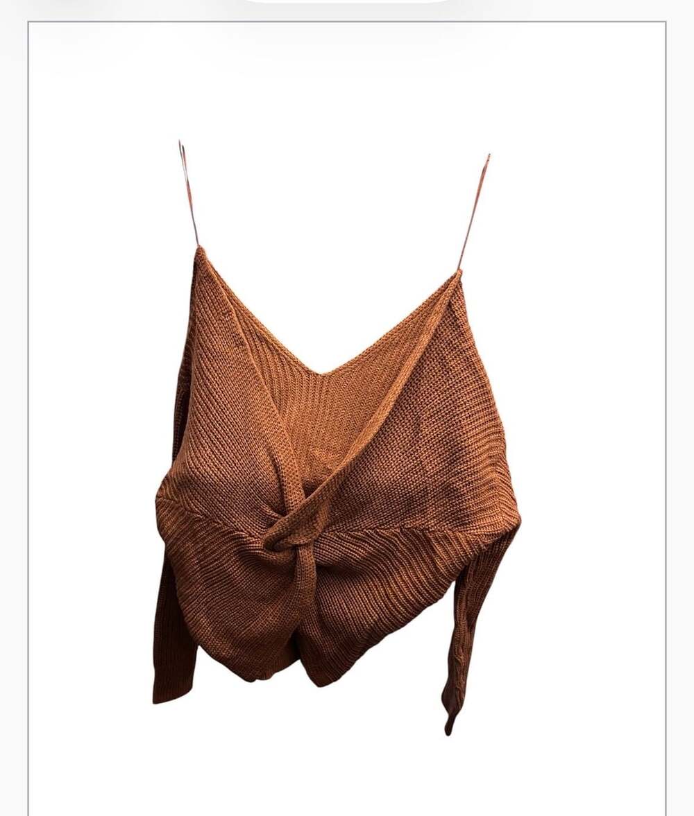 Rust Sweater Top Back Knot Long Sleeve